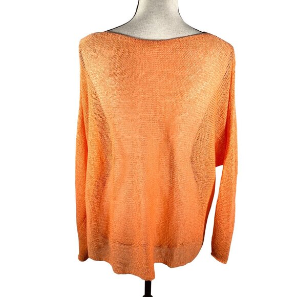 Eileen Fisher Womens melon Orange Open Knit Sweater M Linen Blend cool colorful - Picture 3 of 10